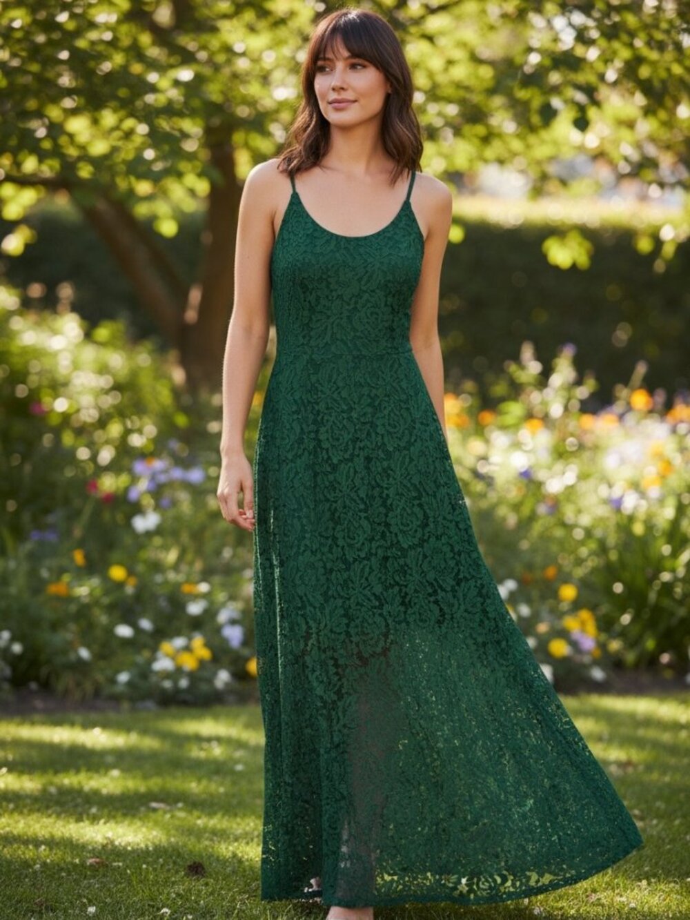 Fame and Partners Forest Green Lace Maxi Dress Size 10 NWT, Formal Evening Gown